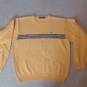 Nautica Yellow Crewneck Sweater with Stripe Detail
